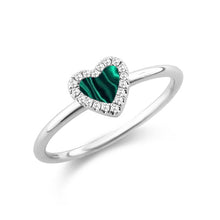 Load image into Gallery viewer, 14K Gold Small Malachite and Diamond Heart Ring
