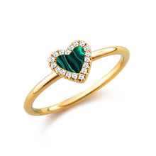 Load image into Gallery viewer, 14K Gold Small Malachite and Diamond Heart Ring
