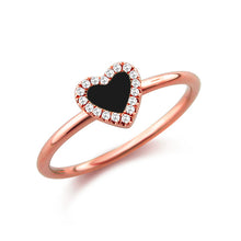 Load image into Gallery viewer, 14K Gold Mini Black and Diamond Heart Ring
