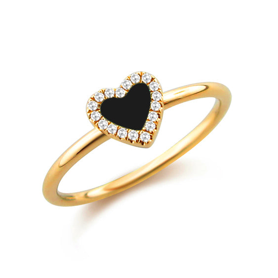 14K Gold Mini Black and Diamond Heart Ring