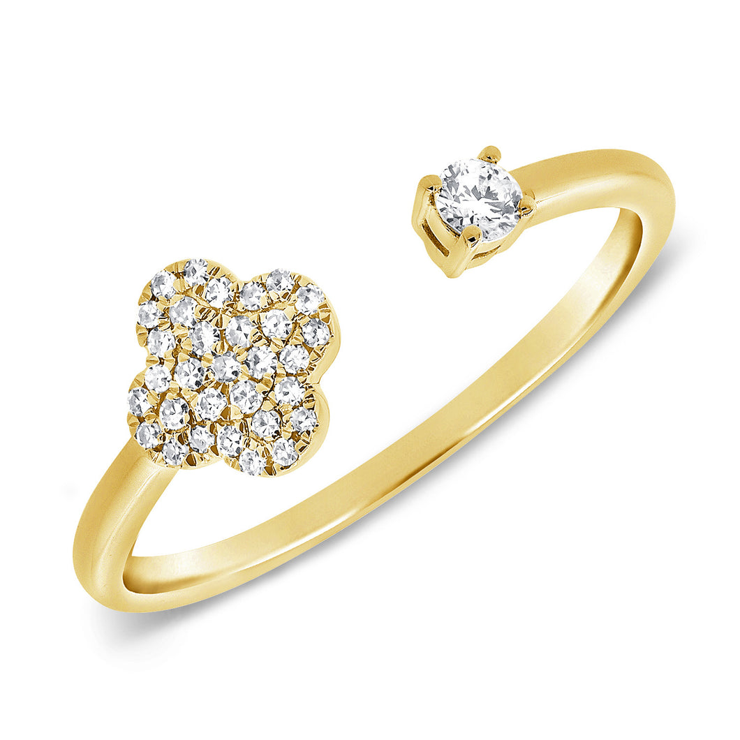 14K Gold Diamond Clover Open Ring
