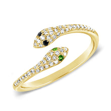 Load image into Gallery viewer, 14K Gold Garnet And Black Diamond Snake Ring
