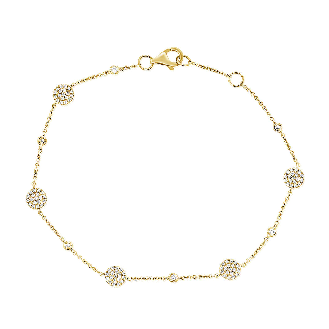 14K Gold Diamond Alternating Pave and Bezel Bracelet