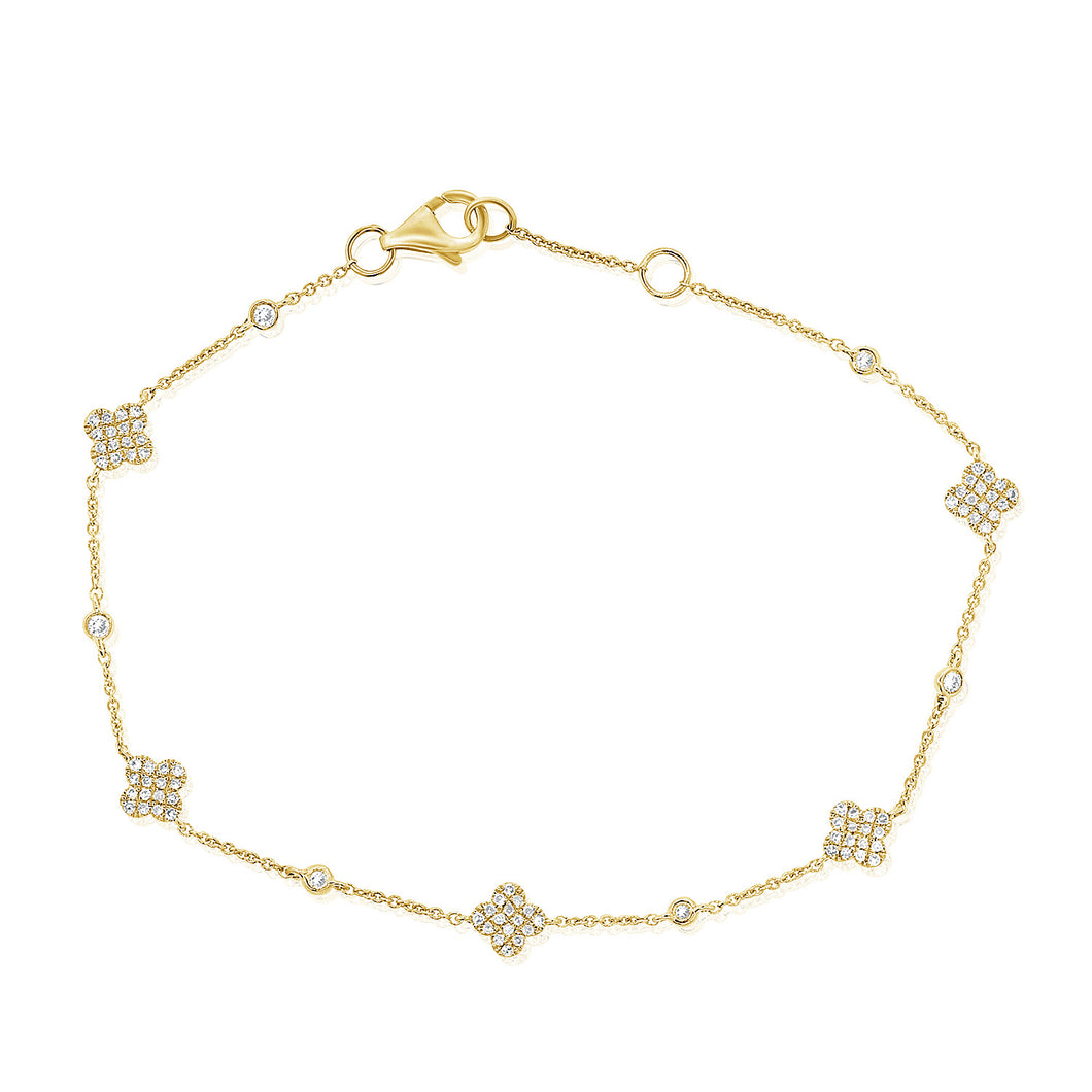 14K Gold Diamond Alternate Clover and Bezel Bracelet