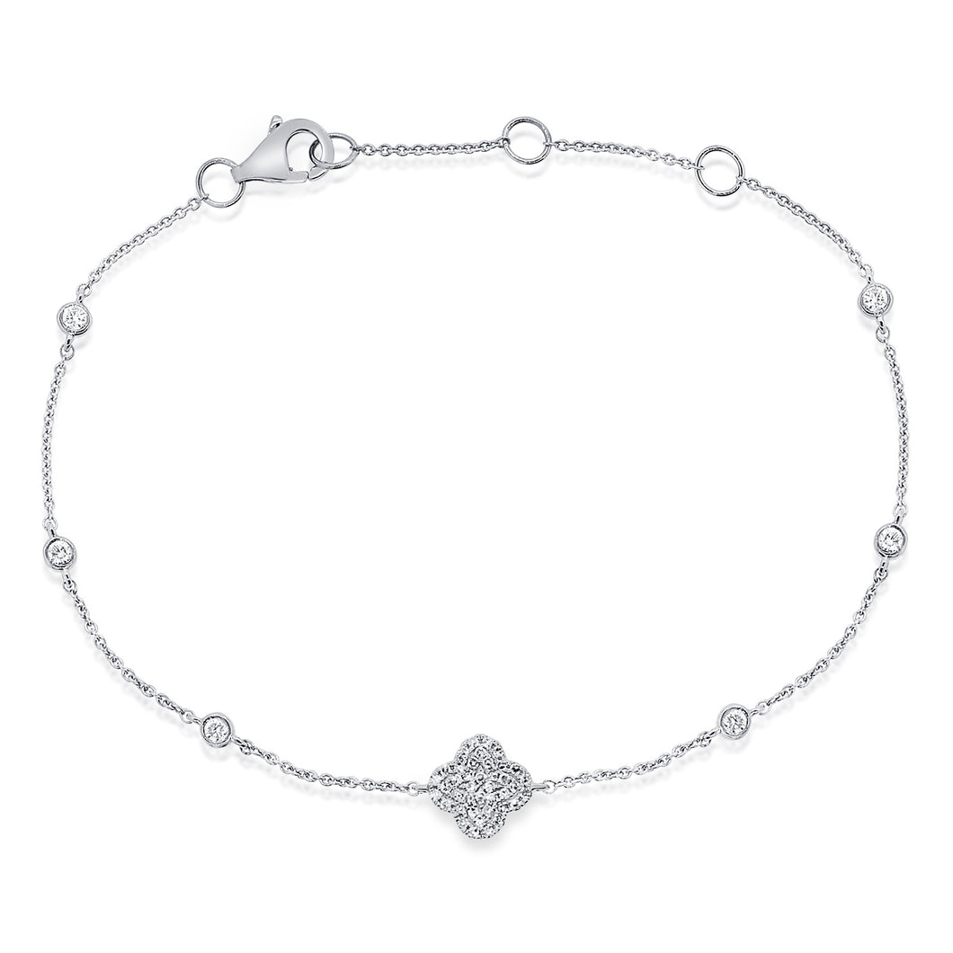 14K Gold Diamond Clover and Bezel Bracelet