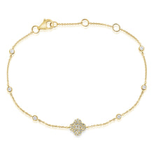 Load image into Gallery viewer, 14K Gold Diamond Clover and Bezel Bracelet
