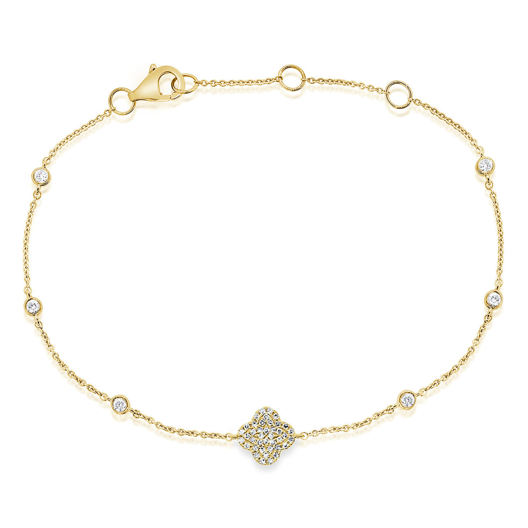 14K Gold Diamond Clover and Bezel Bracelet