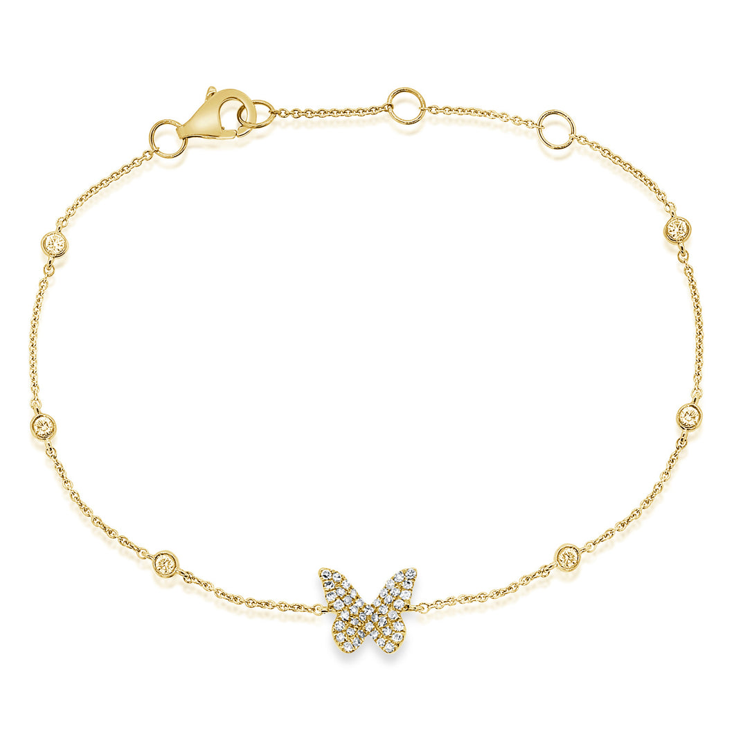 14K Gold Diamond Butterfly and Bezel Bracelet