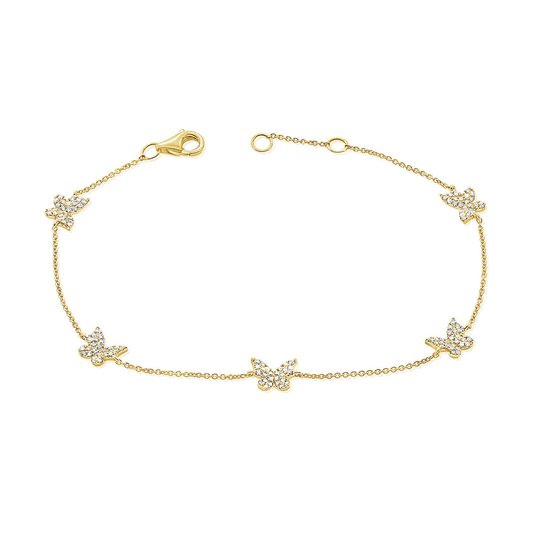 14K Gold Diamond Multi-Butterfly Bracelet