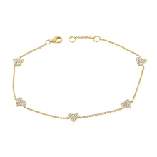 Load image into Gallery viewer, 14K Gold Multi Diamond Heart Bracelet
