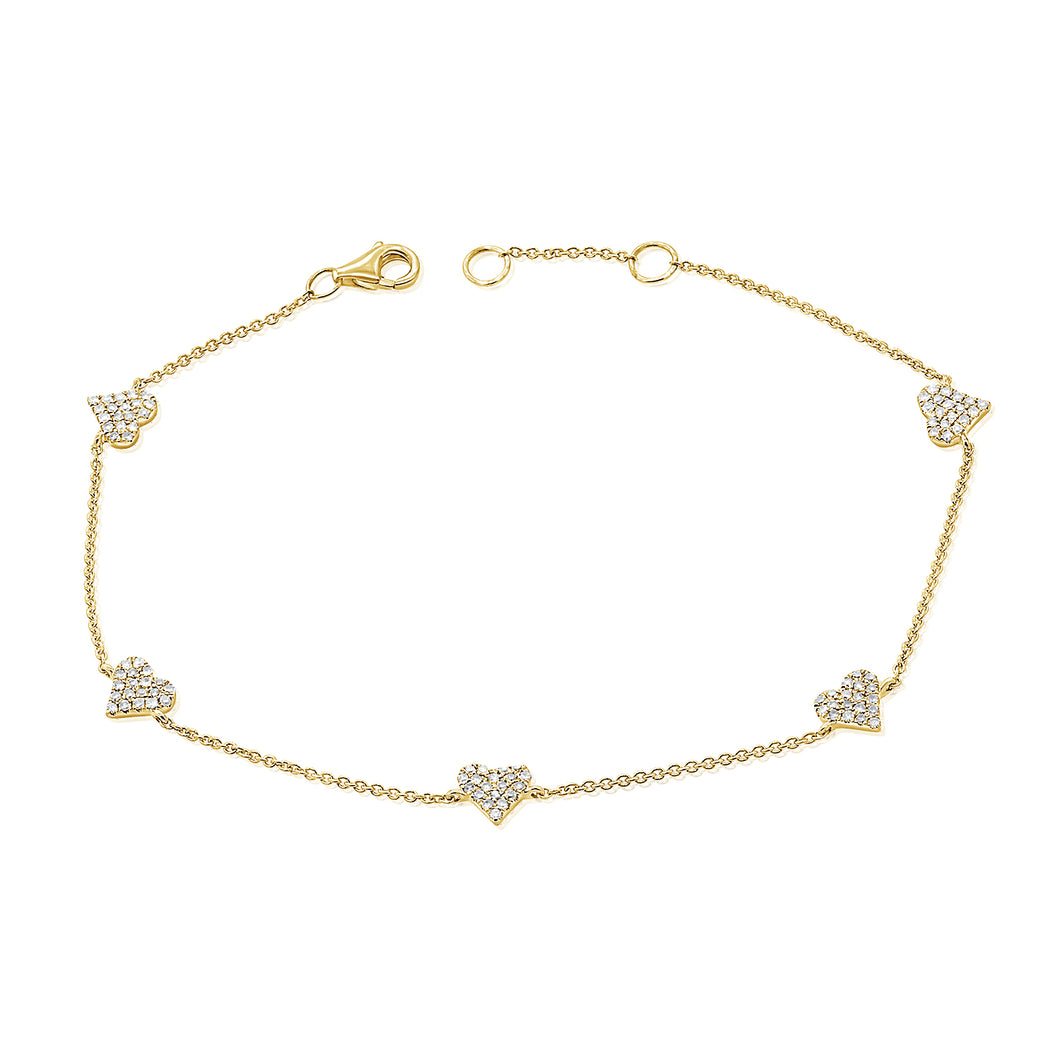 14K Gold Multi Diamond Heart Bracelet