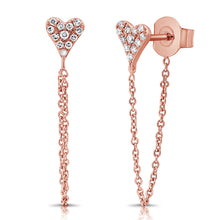 Load image into Gallery viewer, 14k Gold Diamond Heart Chain Earrings
