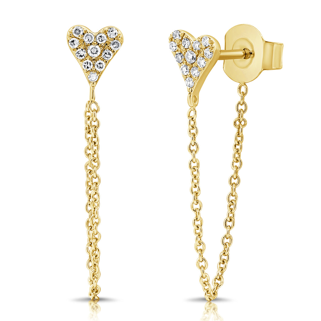 14k Gold Diamond Heart Chain Earrings