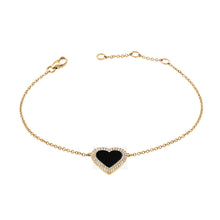 Load image into Gallery viewer, 14K Gold Onyx Double Diamond Heart Bracelet
