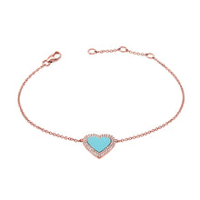 Load image into Gallery viewer, 14K Gold Turquoise Heart Double Diamond Bracelet
