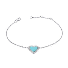 Load image into Gallery viewer, 14K Gold Turquoise Heart Double Diamond Bracelet
