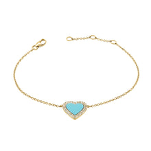 Load image into Gallery viewer, 14K Gold Turquoise Heart Double Diamond Bracelet
