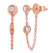 Load image into Gallery viewer, 14K Gold Double Diamond Bezel Chain Studs

