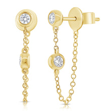 Load image into Gallery viewer, 14K Gold Double Diamond Bezel Chain Studs
