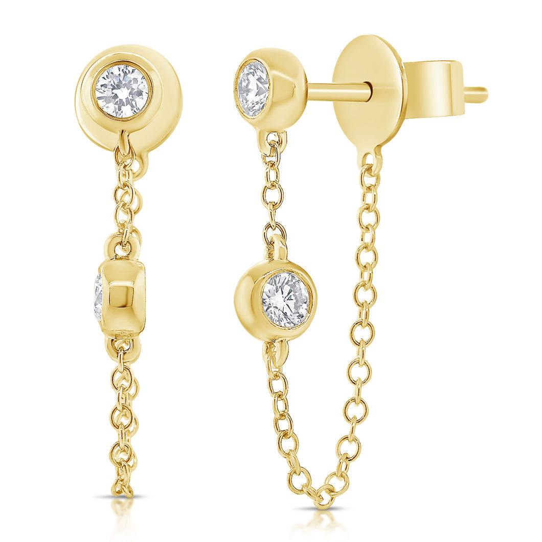 14K Gold Double Diamond Bezel Chain Studs