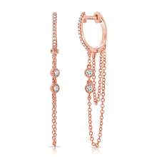 Load image into Gallery viewer, 14K Gold Diamond Huggie Bezel Double Chain Earring

