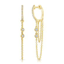 Load image into Gallery viewer, 14K Gold Diamond Huggie Bezel Double Chain Earring
