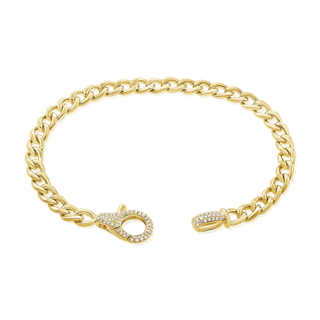 14K Gold Cuban Link Diamond Clasp Large Bracelet