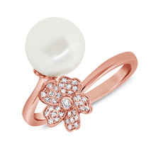 Load image into Gallery viewer, 14K Gold Diamond Flower Pearl Ring
