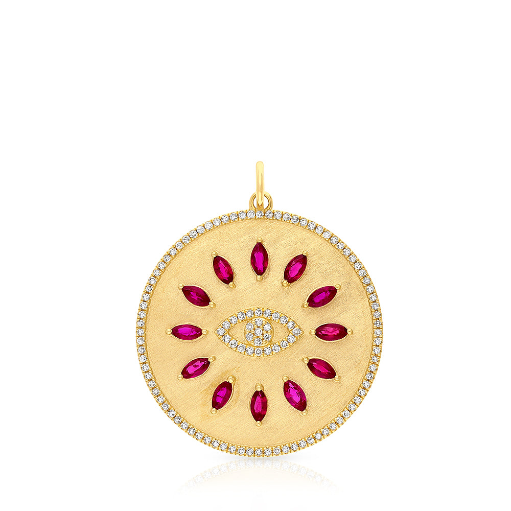 14K Yellow Gold and Ruby Evil Eye Charm