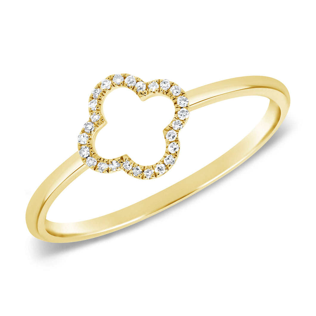 14K Gold Diamond Open Clover Ring