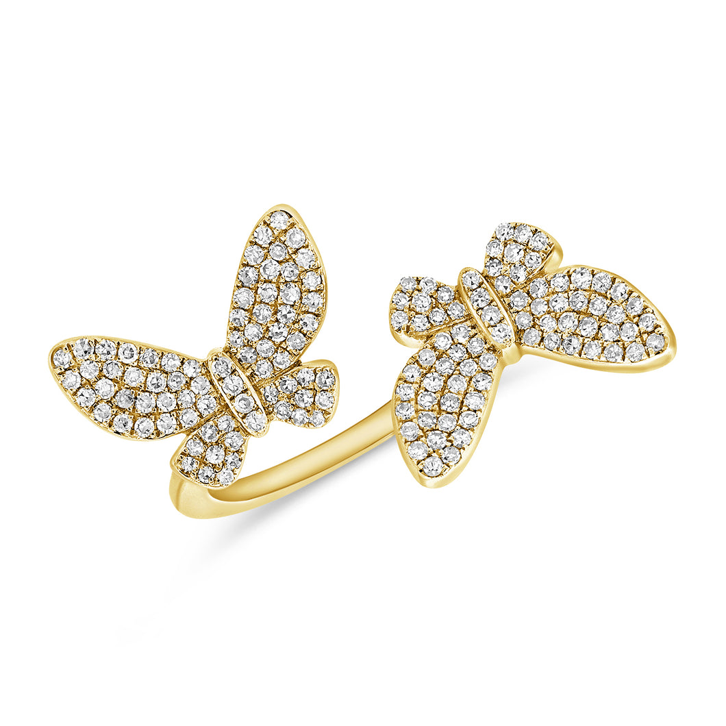 14K Yellow Gold Diamond Double Butterfly Ring
