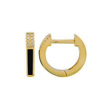 Load image into Gallery viewer, 14K Yellow Gold Diamond Enamel Huggies
