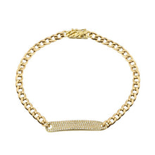 Load image into Gallery viewer, 14K Gold Cuban Link Chain Diamond Bar Bracelet
