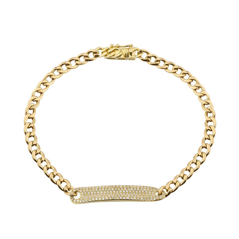 14K Gold Cuban Link Chain Diamond Bar Bracelet