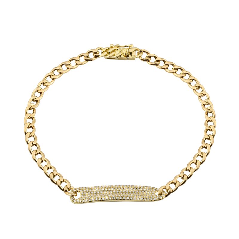 14K Gold Cuban Link Chain Diamond Bar Bracelet