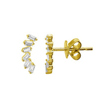 Load image into Gallery viewer, 14K Gold Curved Diamond Baguette Studs
