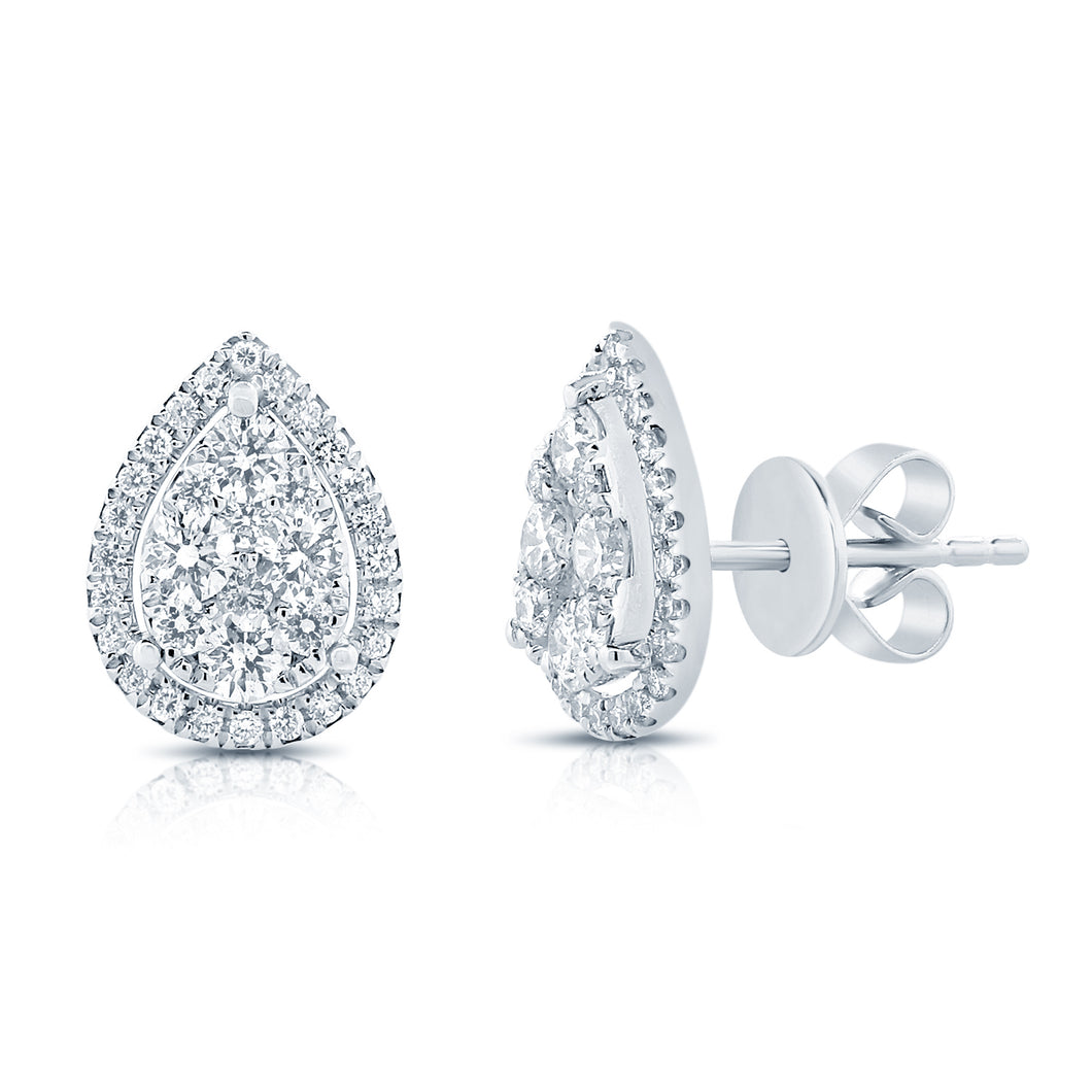 14K White Gold Diamond Pear Earrings