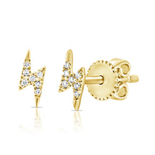 Load image into Gallery viewer, 14K Gold Diamond Lightning Bolt Studs (Second Hole Only)
