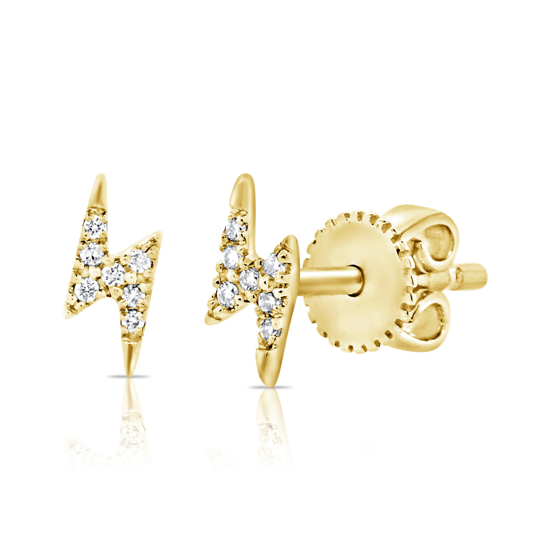 14K Gold Diamond Lightning Bolt Studs (Second Hole Only)