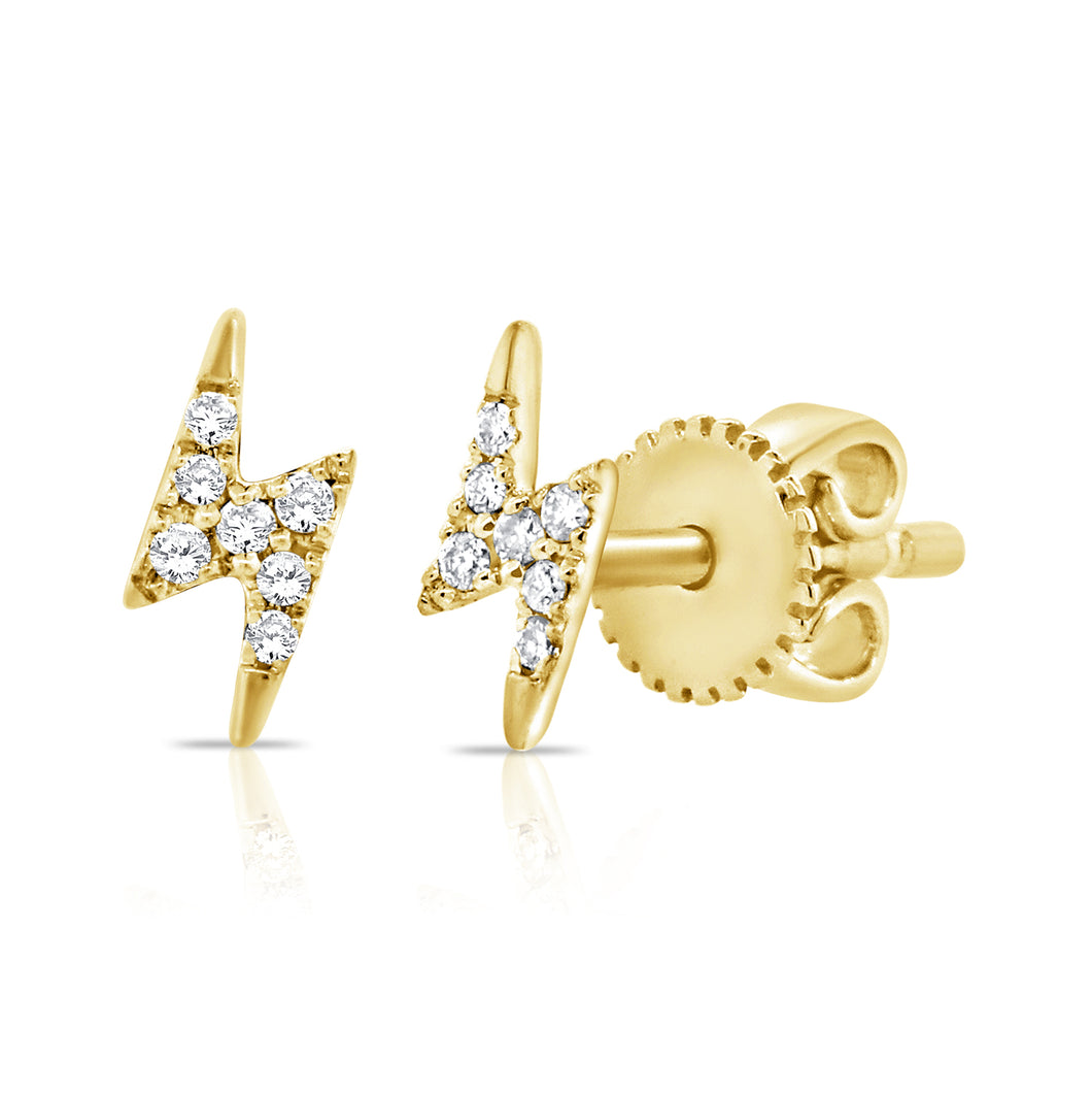14K Gold Diamond Mini Lightning Bolt Studs