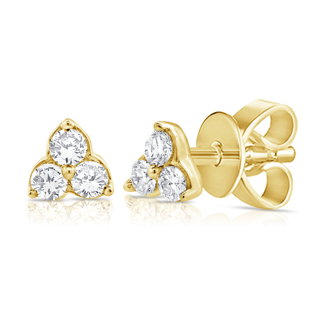 14K Gold Small Triple Diamond Stud (Sold as a Single Only)