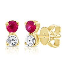 Load image into Gallery viewer, 14K Gold Diamond and Ruby Large Studs
