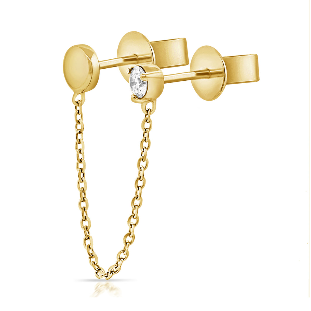 14K Gold Diamond Chain Hole to Hole Studs