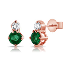 Load image into Gallery viewer, 14K Gold Diamond and Emerald Large Stud
