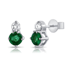 Load image into Gallery viewer, 14K Gold Diamond and Emerald Large Stud
