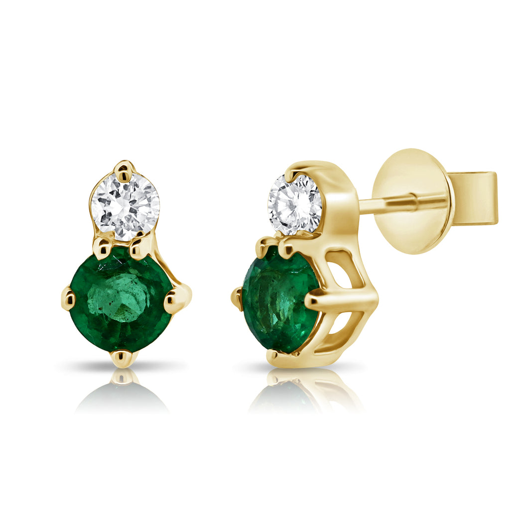 14K Gold Diamond and Emerald Large Stud