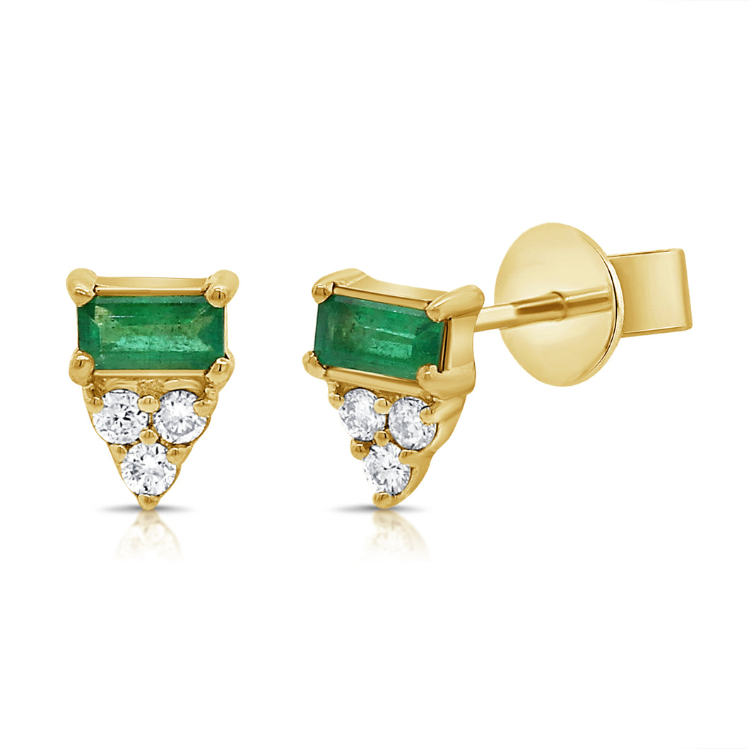 14K Gold Emerald and Diamond Studs