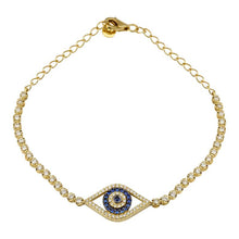 Load image into Gallery viewer, 14k Yellow Gold Evil Eye &amp; Diamond Tennis Chain Bracelet
