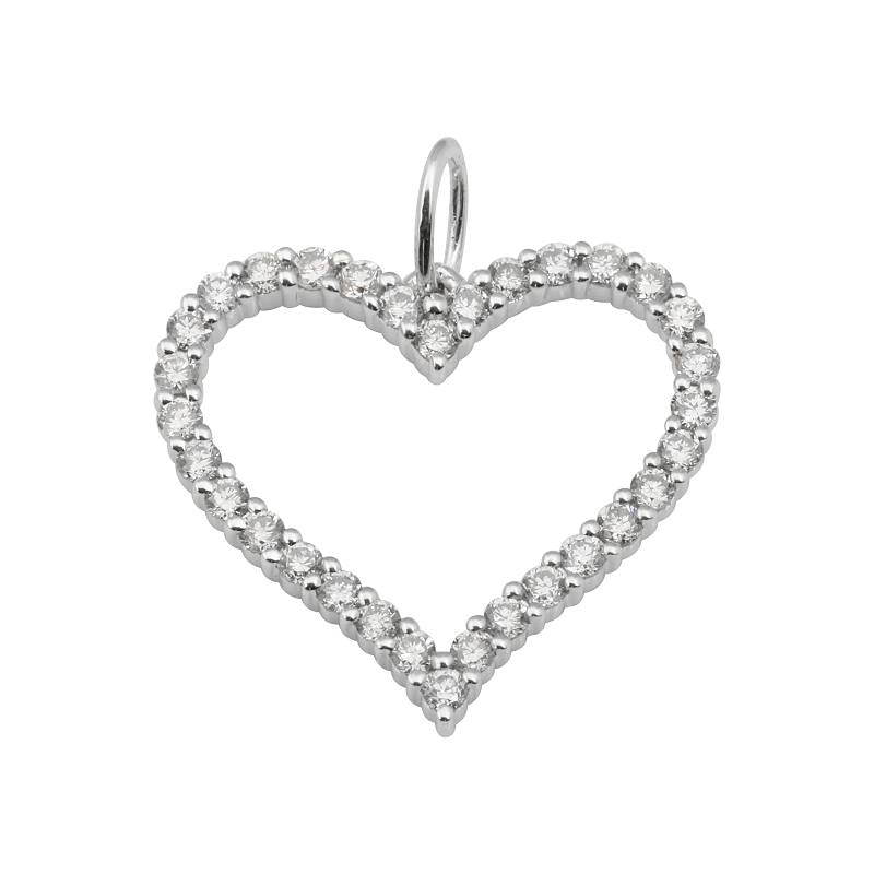 14K White Gold Diamond Heart Necklace Charm