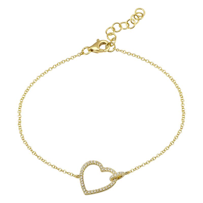 14k Yellow Gold Diamond Open Heart Bracelet